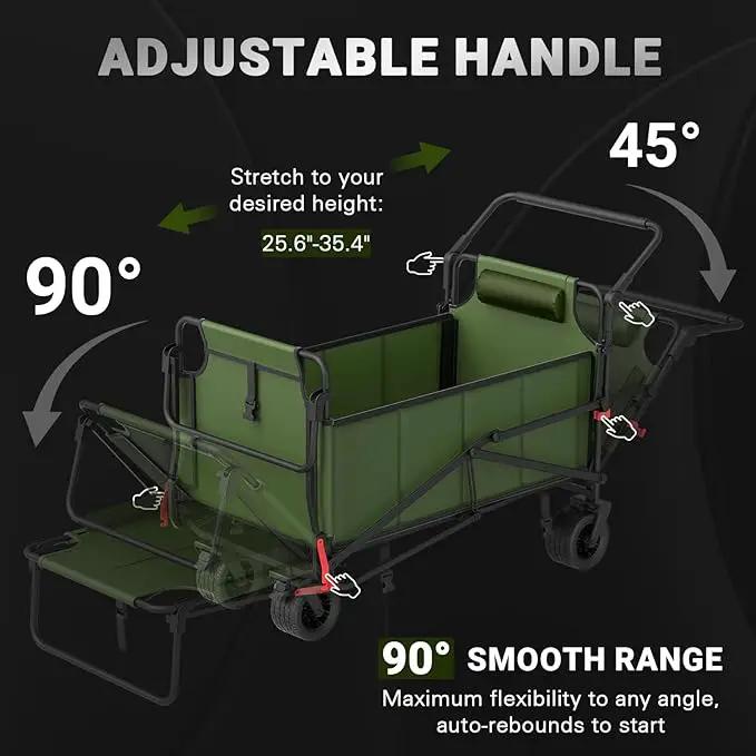 LEVELEVE Heavy Duty Folding Wagon - 2-in-1 Collapsible Cart, 650lb Capacity, All-Terrain Wheels w/Brakes & Side Pockets (Army Green) by GreenHaven Gardens