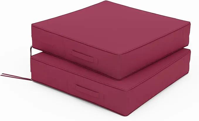 Patio Chair Cushions 24 X 24 X 5 Inch Waterproof Outdoor Seat Cushions for Patio Furniture, Outdoor Sofa Couch Pads with Ties & Handle, Set of 2, Fuchsiared by GreenHaven Gardens