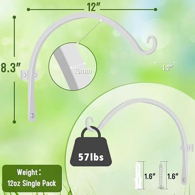 FEED GARDEN 2 Pack 12 Inch Hanging Plant Bracket Wall Hooks Decorative Plant Hangers for Outdoor Hanging Bird Feeders, Wind Chimes, Plant Baskets, White by GreenHaven Gardens
