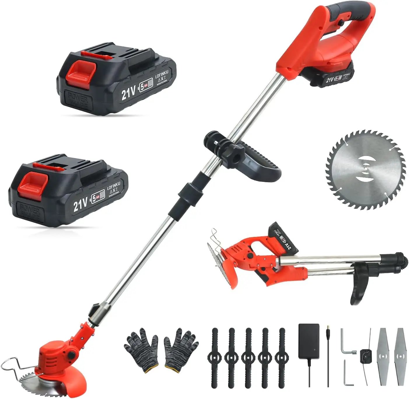 Cordless Weed Wacker,Electric Weed Eater,2 Batteries,Grass Trimmer Cordless,Weed Erimmer Red by GreenHaven Gardens