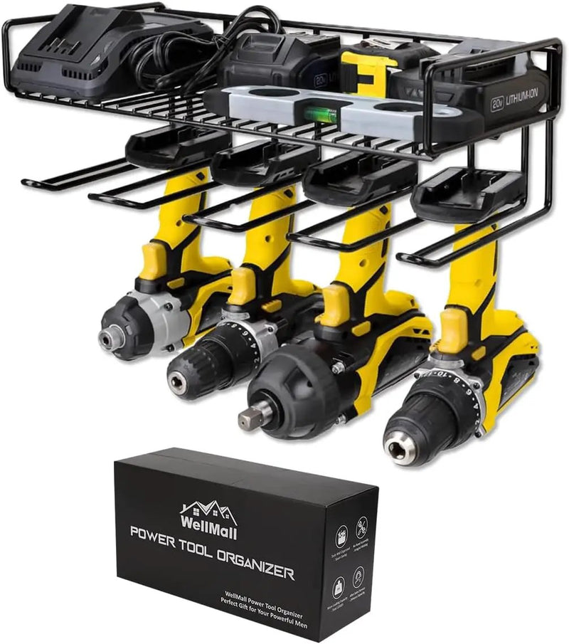Heavy Duty Tool Organizer, 16"W x 7.48"H x 5.51"D, 4 Wall Mount Anchors, 3.95" Between Slots, Sturdy Steel Construction, Ideal for Power Tools by GreenHaven Gardens