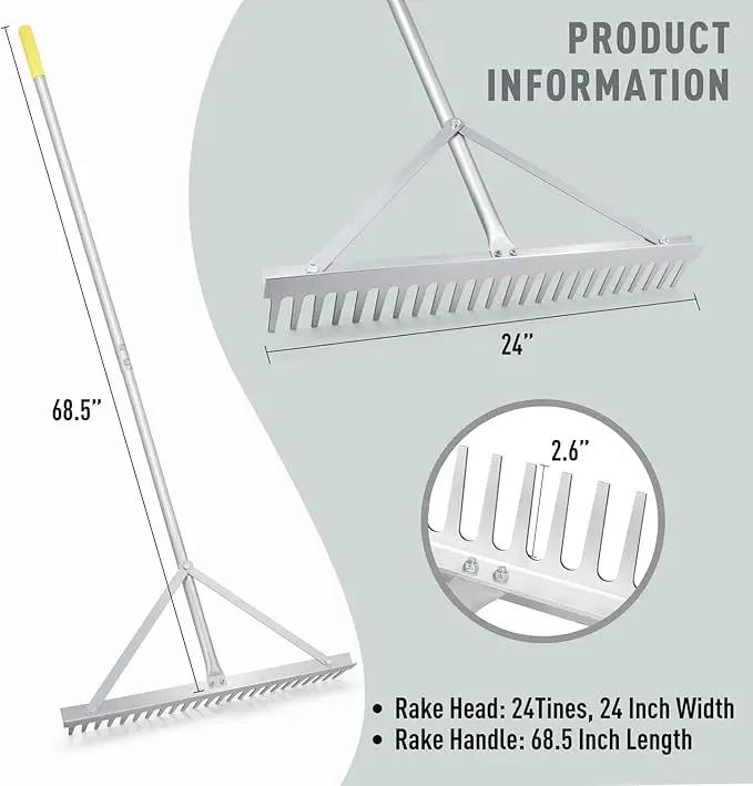Colwelt Landscape Rake - 24Tines, Aluminum Head with 68" Handle, 24" Width for Beach & Lawn Care by GreenHaven Gardens