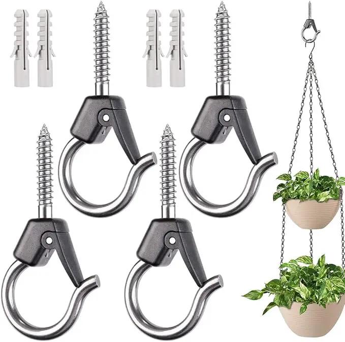 BeneLabel 4Pcs Wall Mount Ceiling Plant Hanger Hooks, Outdoor Hanging Brackets for Hanging Plant Light Outdoor Wire Fairy Lights Wind Chimes Bird Feeders, Safety Buckle Design, 4 1/4" by GreenHaven Gardens