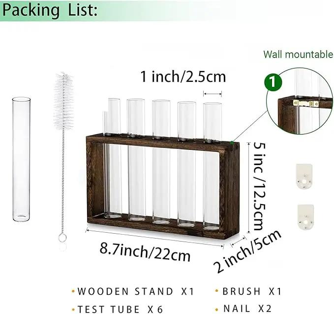 Ivolador Plant Propagation Station Terrariumin Wall Test Tube Vases Bud Tabletop Glass Wooden Stand with 5 Propagation Tubes for Propagating Hydroponic Plants Home Garden Wedding Decoration-Brown by GreenHaven Gardens