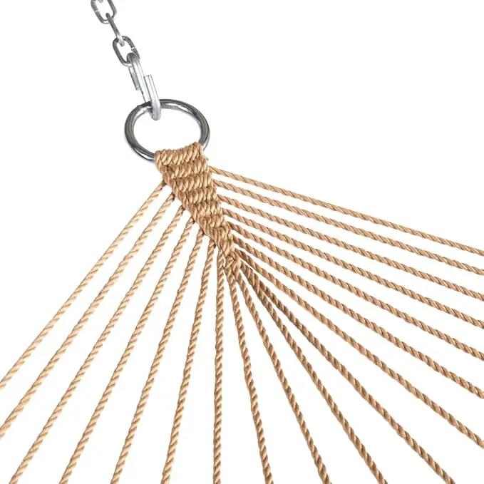 Lazy Daze Hammocks 10.5 FT Double 2 Person Caribbean Rope Hammock, Hand Woven Polyester Hammock with Spreader Bars, for Outside Outdoor Backyard Patio Poolside,450 LBS Capacity, Tan by GreenHaven Gardens