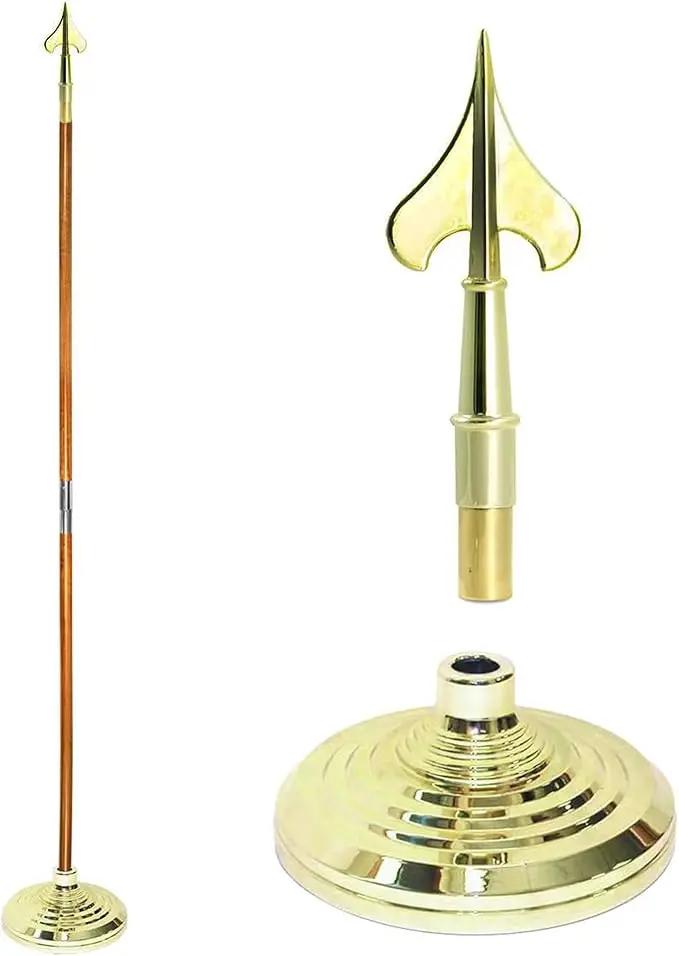 Super Tough Indoor Flag Pole kit 8ft - Army Spear - Gold Texture Base - Aluminum Flagpole with Brass Finish - Heavy Duty Inside House Flagstaff - Interior Shaft and Stand - No Ensign Included by GreenHaven Gardens