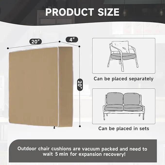 PNP FKJP 2 Pack Outdoor Chair Cushion 20" X 20" X 4", Waterproof Outdoor Seat Cushions with Non-Skid Ties, Khaki (Cushion + Cover) by GreenHaven Gardens