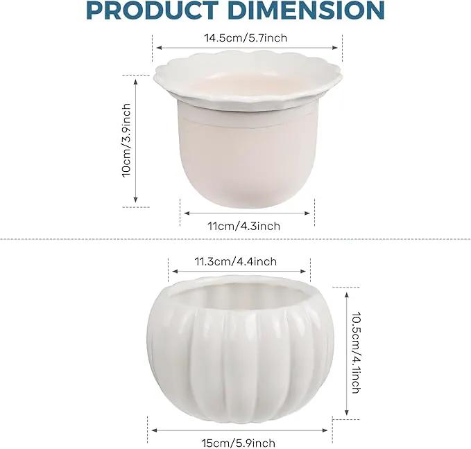 African Violet Pots, 6 inch Pumpkin-Style Ceramic Easy Self Watering Plant Pot for Busy Plant Lovers, Automatically Absorb Appropriate Amount of Water, Flower Pot Indoor-Plants Not Included by GreenHaven Gardens