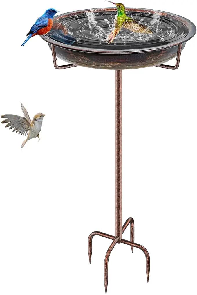 Metal Bird Bath for Outside Garden Birdbath Bowl, 36.2" Height Freestanding Bird Feeders for Outdoors with 4 Prongs Base Stake, Standing Birdfeeders for Yard Lawn Decor (Retro Copper) by GreenHaven Gardens