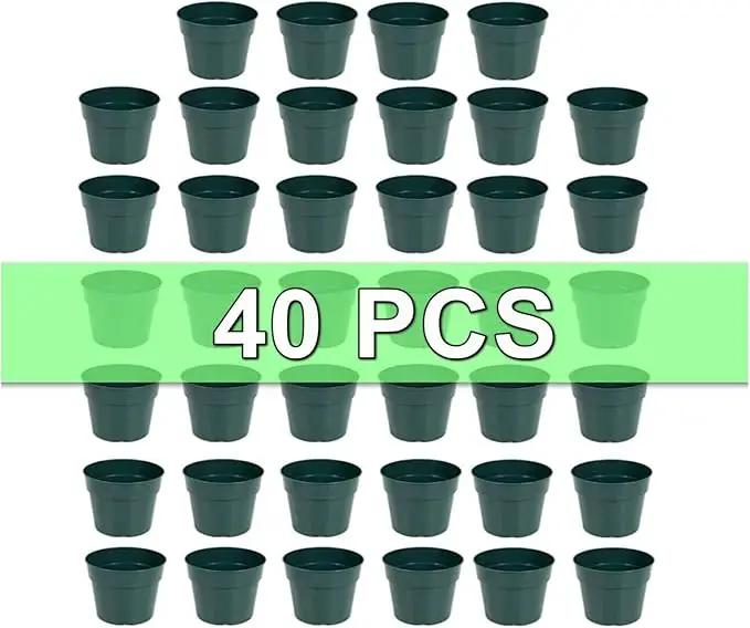 40 Pack 4 Inch Plastic Nursery Pots with Mesh Pad, Thick Sturdy Plastic Plant Pots with Drainage Holes Indoor/Ourdoor Flower Planter Pots, Green by GreenHaven Gardens