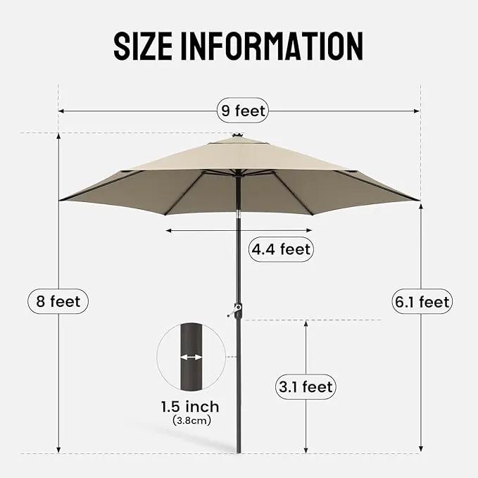 CROWN SHADES 9 Ft Patio Umbrella - Polyester Outdoor Umbrella with 30° Push Button Tilt, Patented Edge Connection Windproof Design for Patio, Pool, Garden & Table, UV Resistent by GreenHaven Gardens