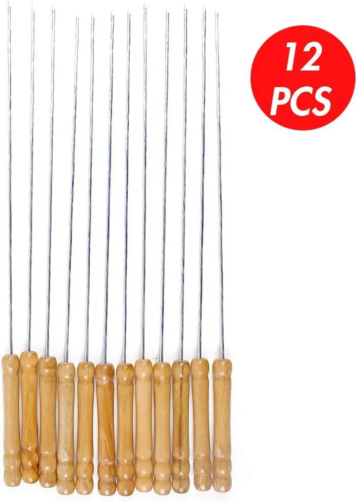 HAKSEN 12 PCS Barbecue Skewers with Wood Handle Marshmallow Roasting Sticks Meat Hot Dog Fork Best for BBQ Camping Cookware Campfire Grill Cooking, Stainless Steel,11.7 Inches(Including Handle) by GreenHaven Gardens