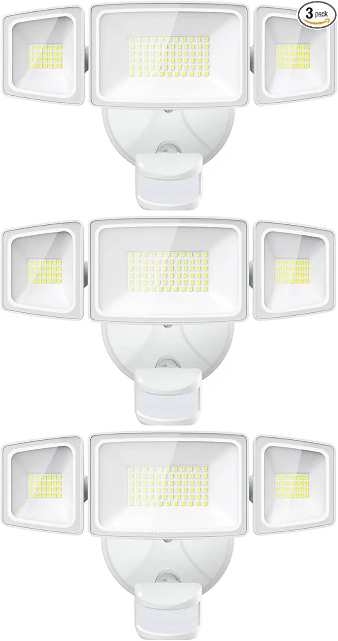 Onforu 3 Pack 65W LED Motion Sensor Outdoor Lights, Security Light Motion Outdoor Flood Light Fixture Detection Detector, 3 Adjustable Heads 6500LM 6500K IP65 Waterproof Exterior Garage Yard (White) by GreenHaven Gardens