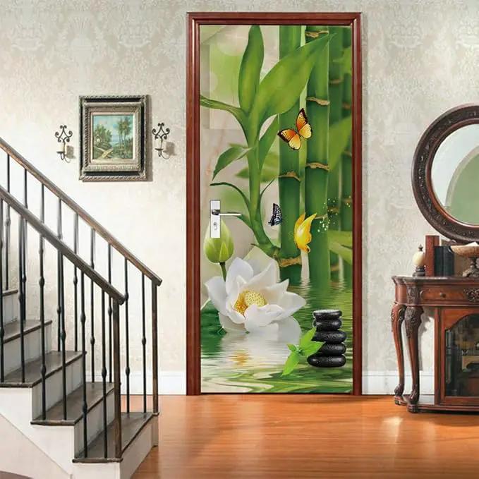 3D Peel and Stick Wall Murals - Bamboo - Self-Adhesive Removable PVC Waterproof Door Poster for Bedroom Living Room 37.4" x 84.6" by GreenHaven Gardens