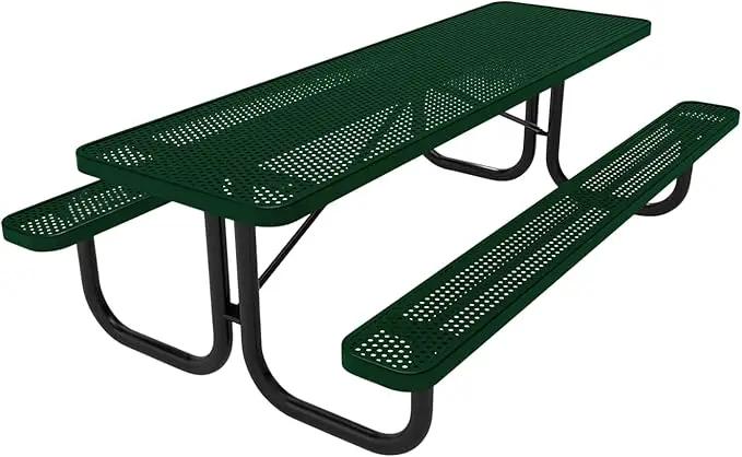 Coated Outdoor Furniture Heavy-Duty Portable Outdoor Picnic Table, Thermoplastic Coated Punched Steel Commercial-Grade Patio Dining Furniture Made in America (8ft Rectangular, Green) by GreenHaven Gardens