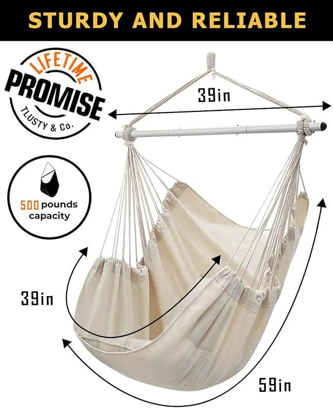 ADVOKAIR Hammock Chair Swing (500 lbs Max-2 Cushions) - Hanging Hammock Chair Rope Swing Indoor for Bedroom, Outdoor, Patio, Bedroom, Porch, Deck - Sturdy Steel Bar with Anti-Slip Safety Rings by GreenHaven Gardens