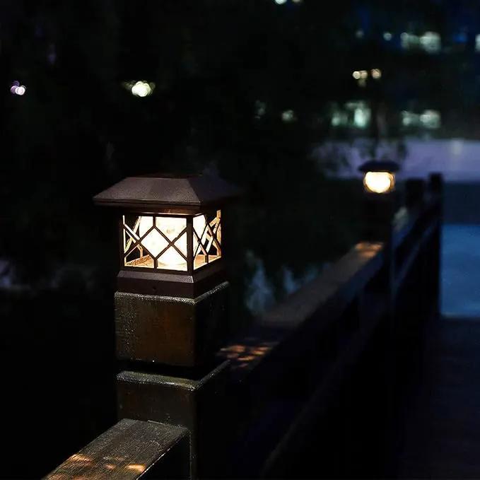 TWINSLUXES Fence Post Cap Light, LED Solar Lights for Deck Posts, Solar Post Caps Light Outdoor for 3.5x3.5/4x4/5x5 Posts, Wood or Vinyl Fence Deck Post, Warm Light (Brown) by GreenHaven Gardens