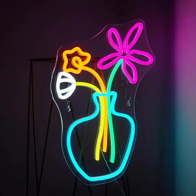 Flower Vase Neon Sign,Dimmable Neon Lights,Neon Flowers Sign for Wall Decor,Anime Flower Shape USB Connectivity Light Up Neon for Kids Room Girls Room Bar Birthday Party by GreenHaven Gardens