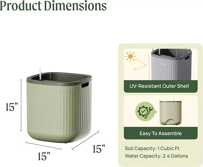 Vego garden Self Watering Pots Home Planters with Water Gauge for Effortless Indoor Plants Sage Green by GreenHaven Gardens
