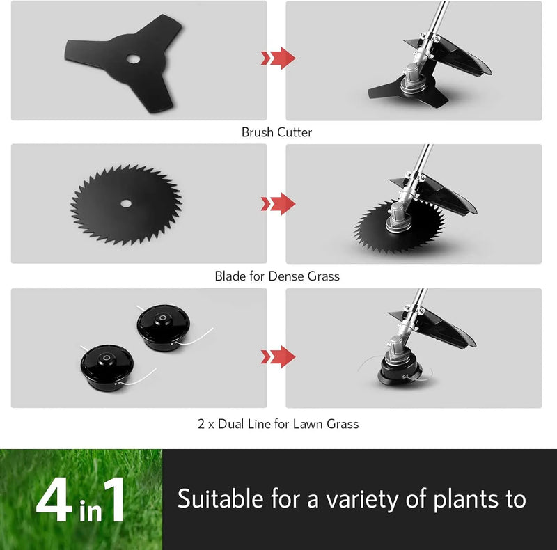 Weed Eater String Trimmer, 58cc Cordless Grass Gas Powered Weed Wacker 4-in-1 Straight Shaft String Trimmer Brush Cutter with 4 Detachable Head by GreenHaven Gardens