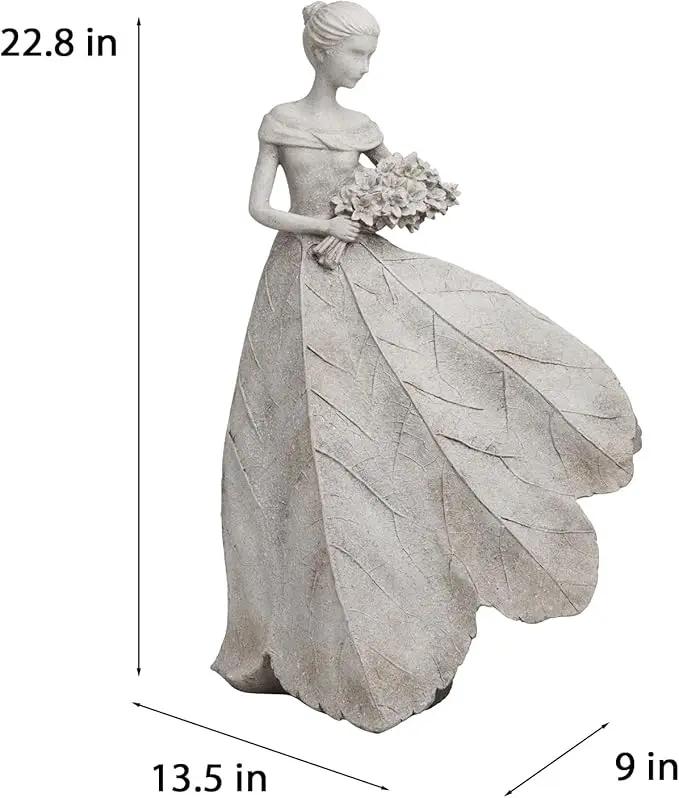 Guichifun Fairy Statue Collection Home Decoration - Grey Leaf Angel Girls Resin Home Decor for Outside or Inside Rustic Garden Outdoor Yard Decorations Figurines Gift 14.25 x 9 x 20.25 Inch by GreenHaven Gardens