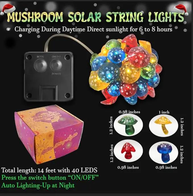 Enchanting 3D Mushroom Solar String Lights - 14ft 40 LED Mushrooms Lights for Outdoor Décor-Solar Fairy Lights for Outside Garden Christmas Spring Summer Décor Balcony Patio Railing Fence by GreenHaven Gardens