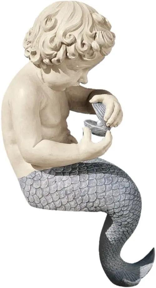 Design Toscano Ocean's Little Treasures Sitting Mermaid Garden Statue, 15 Inch, Resin, Faux Two Tone Stone Finish by GreenHaven Gardens