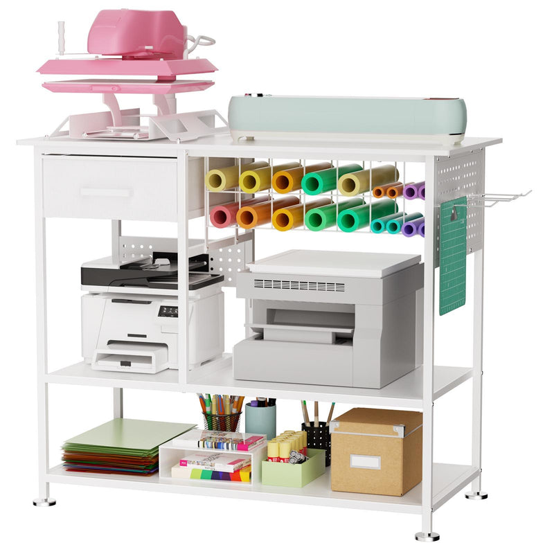 Large Heat Press Table With Charging Station, Movable Workbench For Diy Sublimation - White by HouseOfZazla