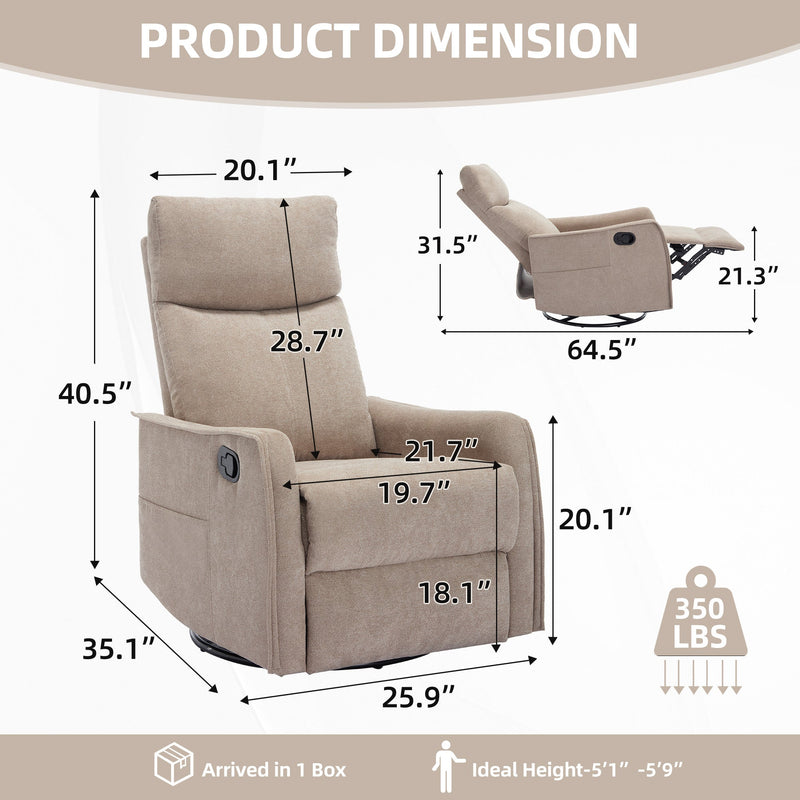 Heat Massage Manual Recliner Chair with Rocker and Swivel in Khaki by HouseOfZazla