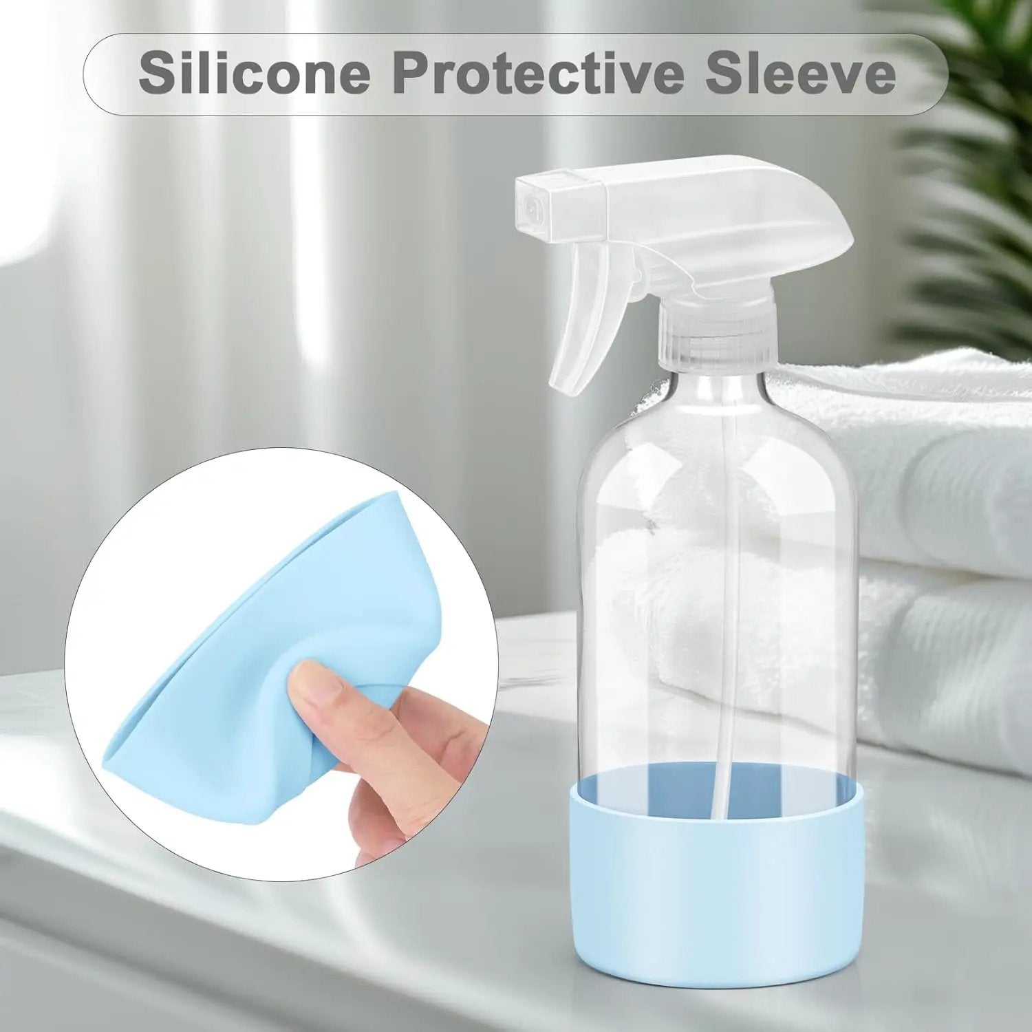 2 Pack Glass Spray Bottles with Silicone Sleeve, 16 oz Empty Refillable Containers with Adjustable Spray Nozzles, Spray Bottles for Hair, Cleaning Solutions and Plants Blue by GreenHaven Gardens
