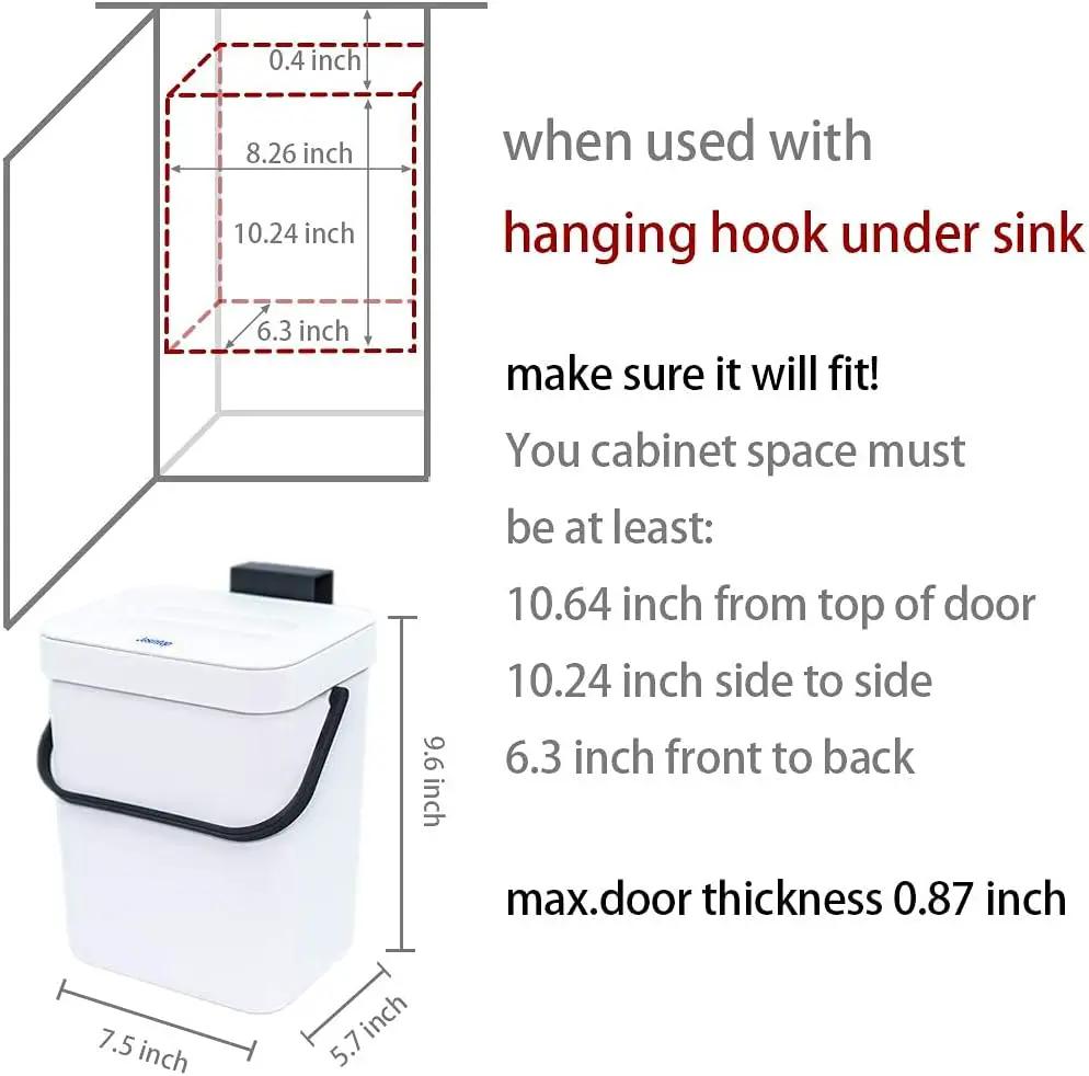 Kitchen Compost Bin Indoor for Counter Top,Hanging Small Trash Can with Lid,Food Waste Bin,Mountable Compost Busket 1.3 Gal/5 L Series,White by GreenHaven Gardens