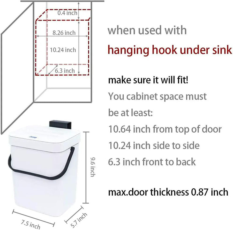 Kitchen Compost Bin Indoor for Counter Top,Hanging Small Trash Can with Lid,Food Waste Bin,Mountable Compost Busket 1.3 Gal/5 L Series,White by GreenHaven Gardens