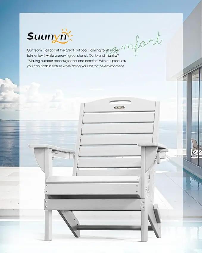Folding Adirondack Chair HDPE All-Weather Adirondack Chairs with Cup Holder, Outdoor Fire Pit Chairs Lawn Chair for Deck Patio Garden (White) by GreenHaven Gardens