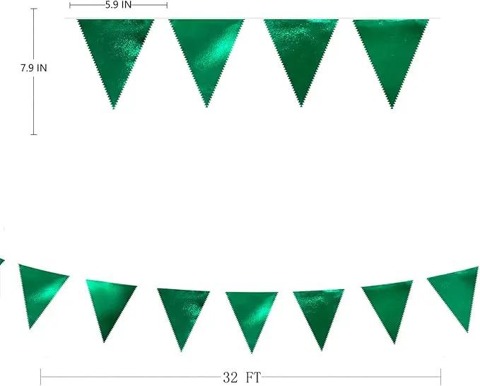 Green Party Decorations Triangle Pennant Banner Flag Dark Green Metallic Fabric Bunting Garland for Graduation Wedding Bridal Shower Birthday Baby Shower Holiday Retirement Game Party Supplies by GreenHaven Gardens