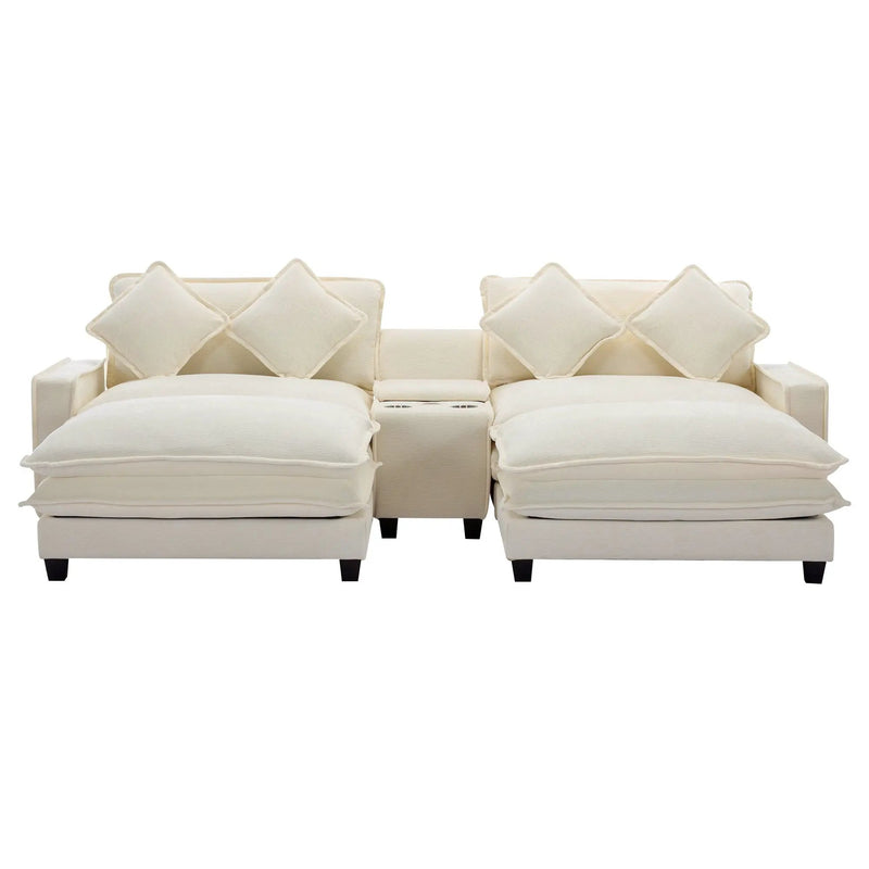 Sectional Sofa Upholstered Sofa With Two Removable Ottoman, Two USB Ports, Two Cup Holders And Large Storage Box For Living Room by HouseOfZazla