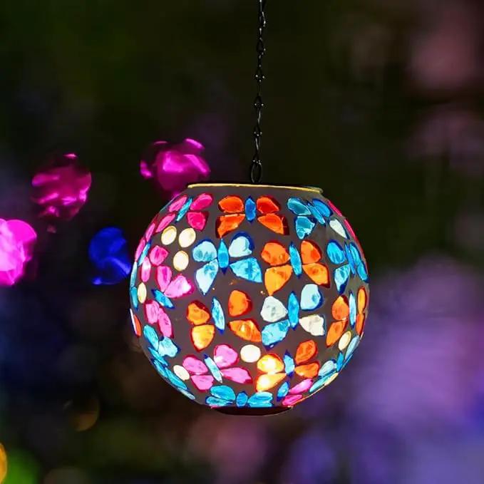 Hanging Solar Lanterns Outdoor Waterproof, Decorative Mosaic Butterfly Solar Lantern, Gazing Ball Globe Hanging Lantern for Patio Garden Yard Home Decor by GreenHaven Gardens