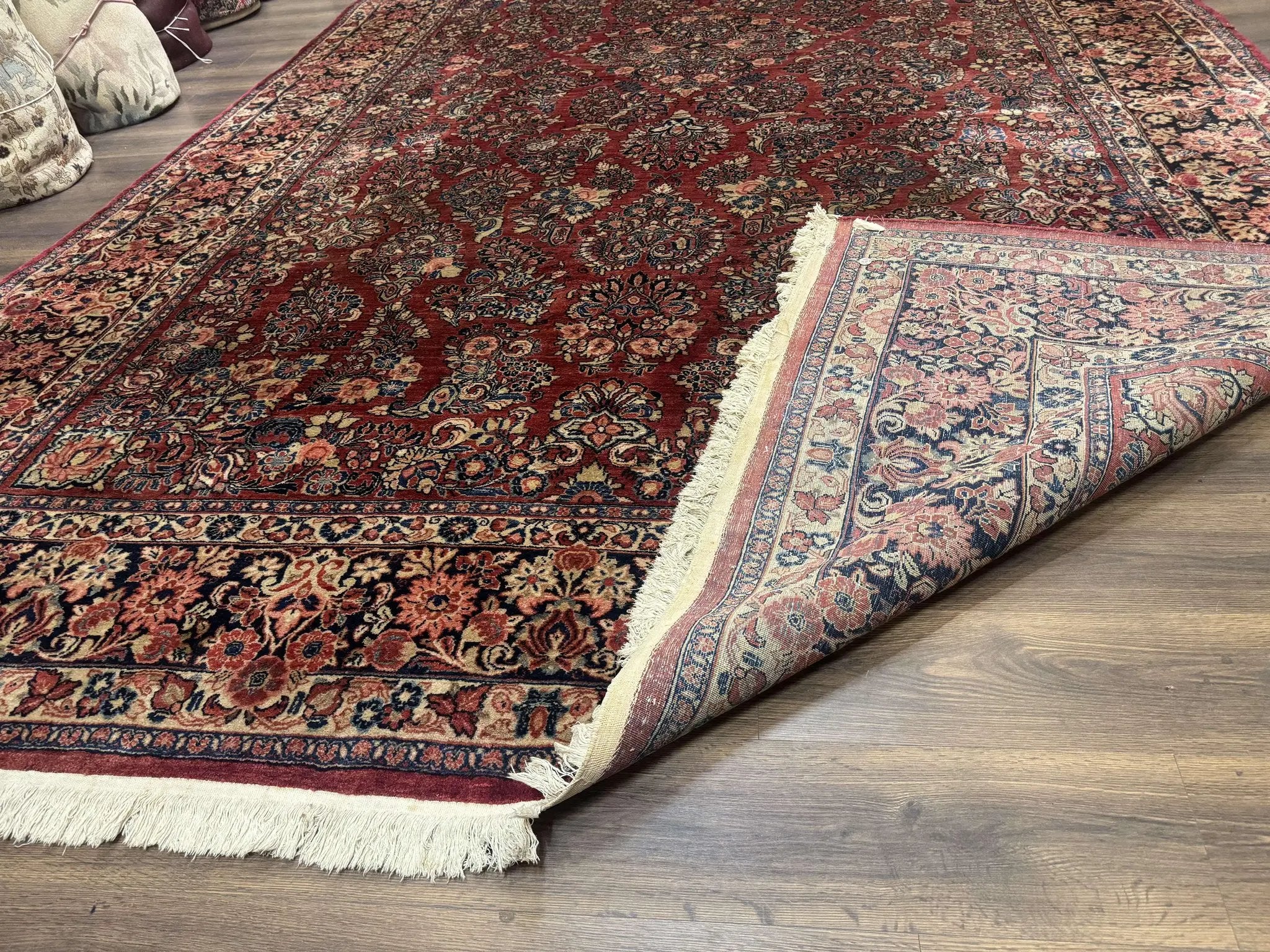 Large Persian Sarouk Rug 10x17, Palace Size Antique Persian Carpet, Red, Floral Allover, Traditional Persian Rug, Oversize Handmade Wool Rug by Jewel Rugs
