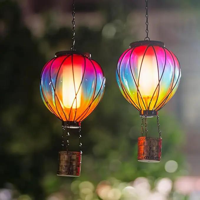 Hot Air Balloon Solar Lantern, 2 Pcs Solar Hot Air Balloon with Flickering Flame, Hanging Outdoor Lantern Waterproof Decor for Patio, Garden, Porch by GreenHaven Gardens