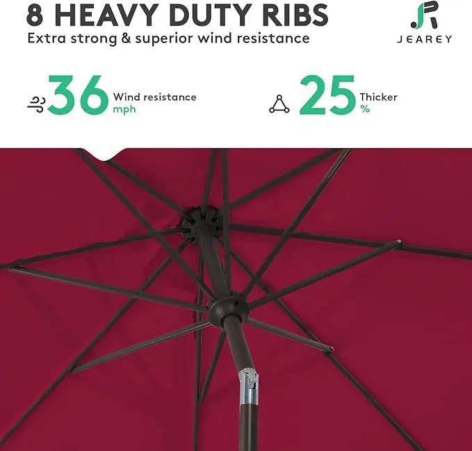 JEAREY 10FT Outdoor Patio Umbrella Outdoor Table Umbrella with Push Button Tilt and Crank, Market Umbrella 8 Sturdy Ribs UV Protection Waterproof for Pool, Garden (Wine Red) by GreenHaven Gardens