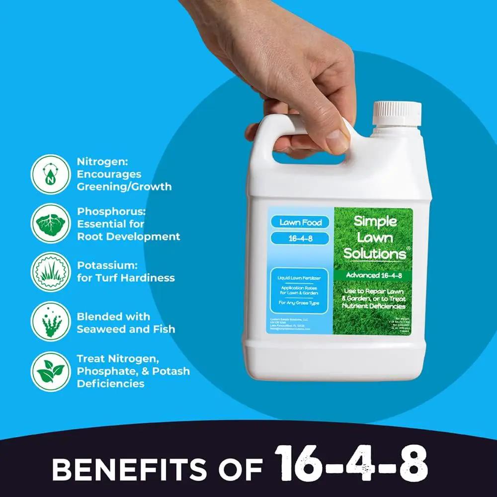 Advanced 16-4-8 Lawn Fertilizer - Liquid Lawn Food Spring & Summer Concentrated Spray - Any Grass Type- Fish and Seaweed Kelp- Balanced NPK - Simple Lawn Solutions (1 Quart) by GreenHaven Gardens