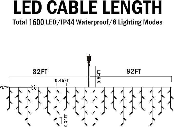 Hezbjiti Christmas Lights Decorations Outdoor, 1600LED 164FT Ice Fairy Lights 8 Modes 320 Drops Fairy String Lights for Christmas Decor Eaves Party Yard Garden by GreenHaven Gardens