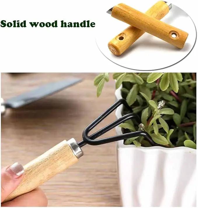 3 Pieces Garden Tools Set-Garden Rake Trowel, Gardening Tools with Wood Handle,Iron Crafts Gardening Work Kit with Solid Wood Ergonomic Handle Tools Succulent Gift Set Outdoor Gardening Tools(Black) by GreenHaven Gardens