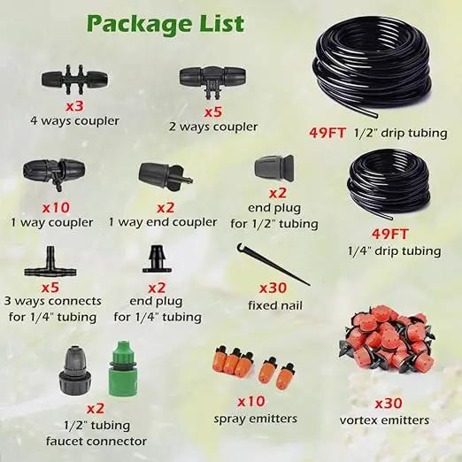 Adjustable Drip Irrigation System for Garden,Lawn Patio, Raised Beds - Automatic Irrigation Kits and Drip Emitters with 1/2" and 1/4" Irrigation Tubing (49FT + 49FT) by GreenHaven Gardens