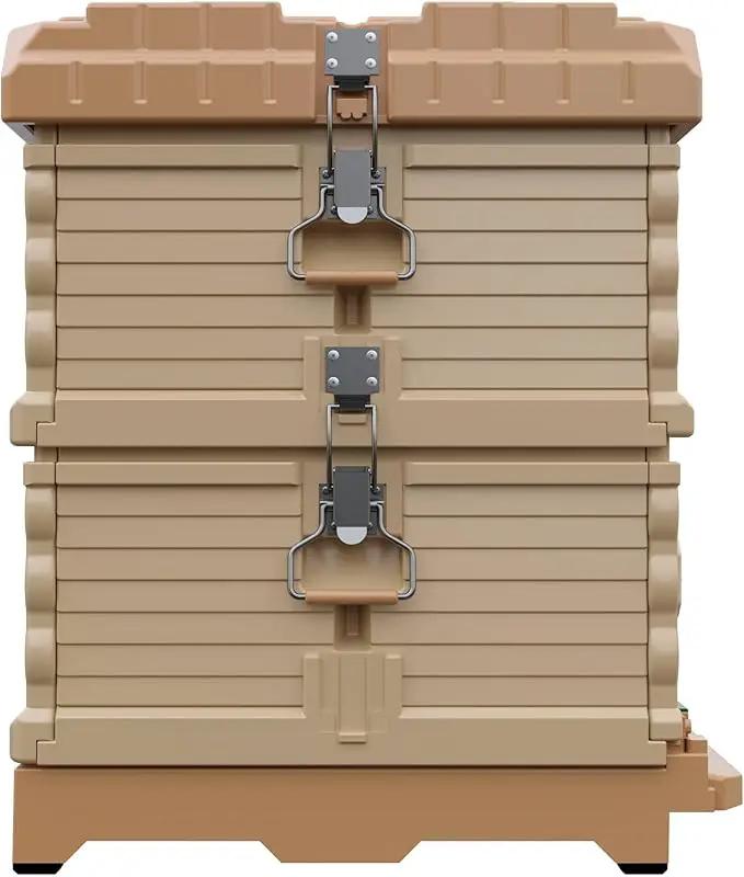 Ergo Insulated 10 Frame Bee Hive Set [NO Frames Included] (Double Deep, Tan Body Green Entrance) by GreenHaven Gardens