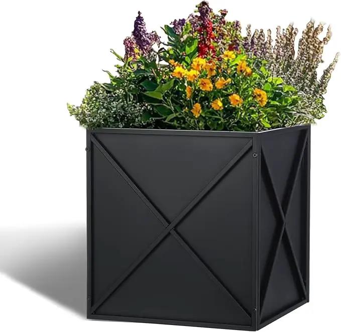 SUNNYPARK Large Metal Planter Box 17”x 17”x 18”, Square Modern Black Metal Planter Box Heavy Duty with Drainage Holes for Outdoor Garden Patio by GreenHaven Gardens