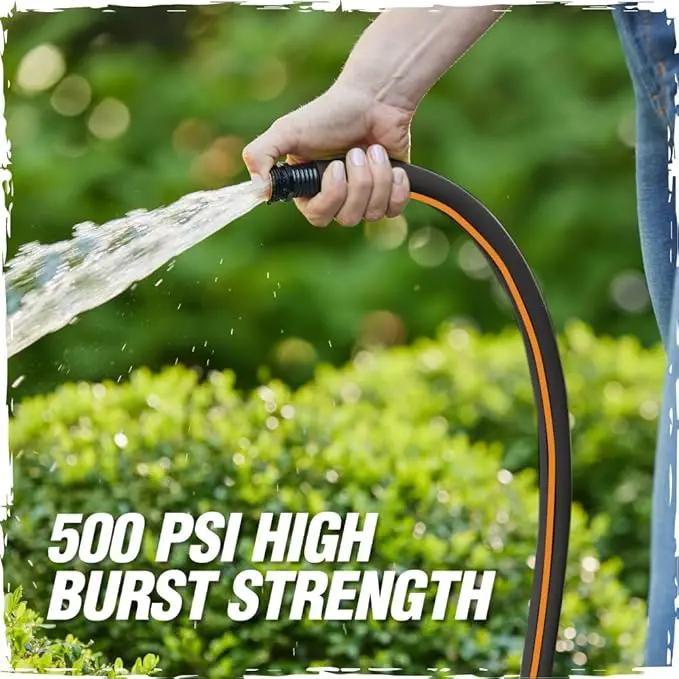 Rugged Rhino Heavy Duty Flexible Light Weight Garden Hose, 50ft x 5/8in, 4 Layer Leakproof Outdoor Gardening Tools, Watering Supplies, Powerful Water Pressure for Lawn, Flowers, Black Orange by GreenHaven Gardens