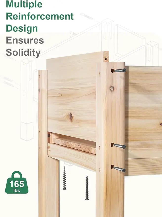 MIXC Wooden Raised Garden Bed with Legs, 48”L X 24”W, Elevated Reinforced Large Planter Box for Vegetable Flower Herb Outdoors - Beam and Column Structure - Unmatched Strength Outlast by GreenHaven Gardens