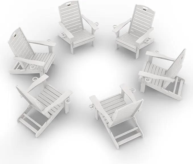 Adirondack Chairs Set of 6, Outdoor Fire Pit Chairs, HDPE All-Weather Adirondack Chairs with Cup Holder, Lawn Chair for Deck, Patio, Garden (White) by GreenHaven Gardens