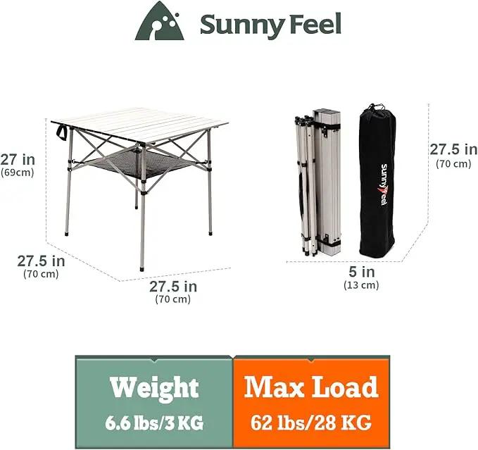 SUNNYFEEL Outdoor Folding Table | Lightweight Compact Aluminum Camping Table, Roll Up Top 4 People Portable Camp Square Tables with Carry Bag for Picnic/Cooking/Beach/Travel/BBQ by GreenHaven Gardens