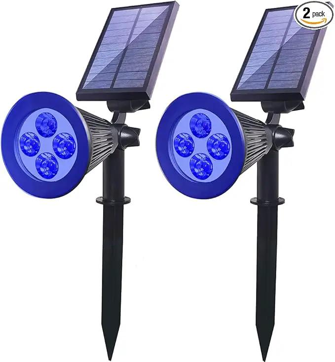 Solar Spotlights Outdoor Waterproof Adjustable Solar Garden Landscape Spot Light, 4 LEDs 2-in-1 Auto On/Off Solar Inground Lights for Patio Yard Garden Driveway Pathway (2 Pack, Blue) by GreenHaven Gardens